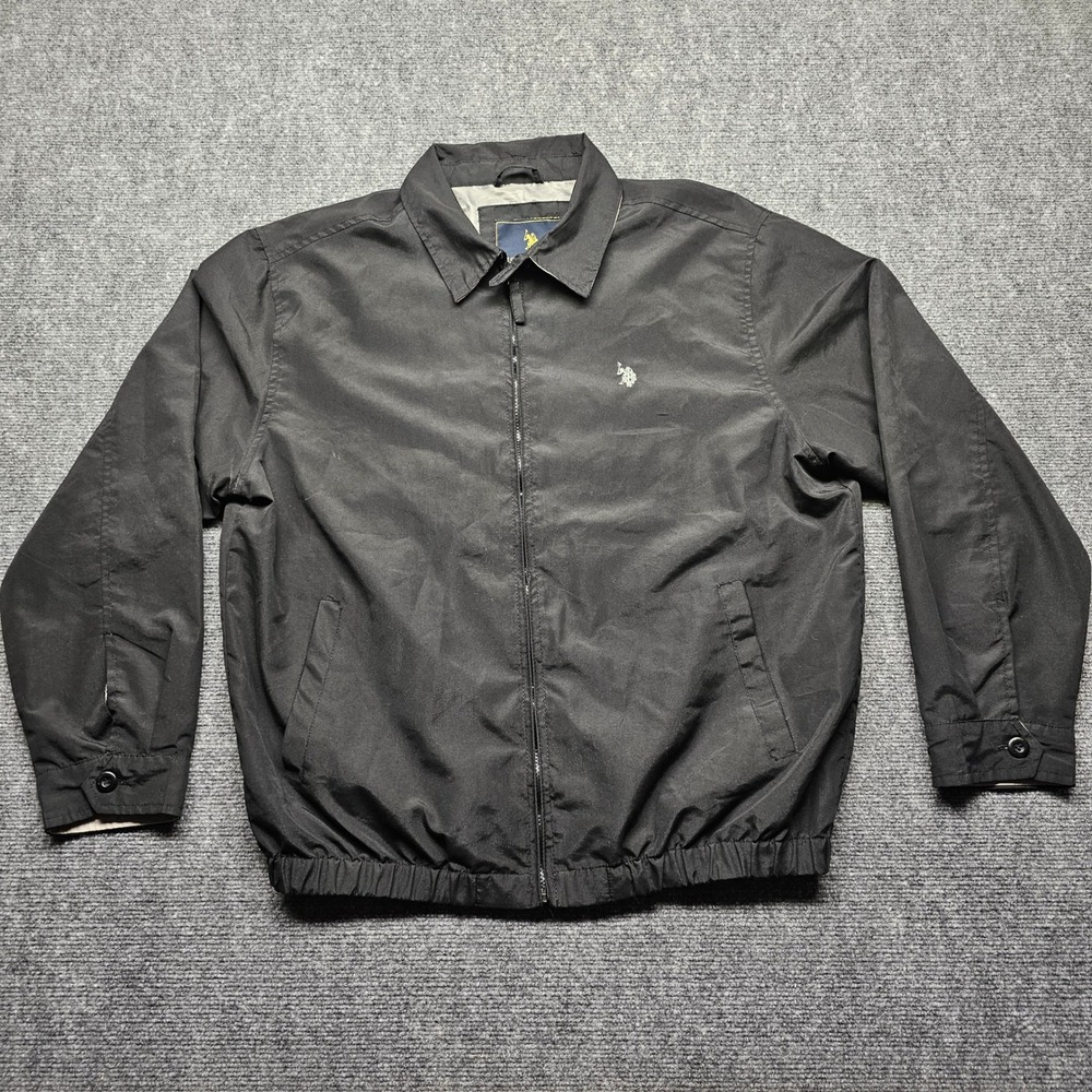 US Polo Assn Mens Harrington Jacket Black Full Zip Windbreaker Size XL
